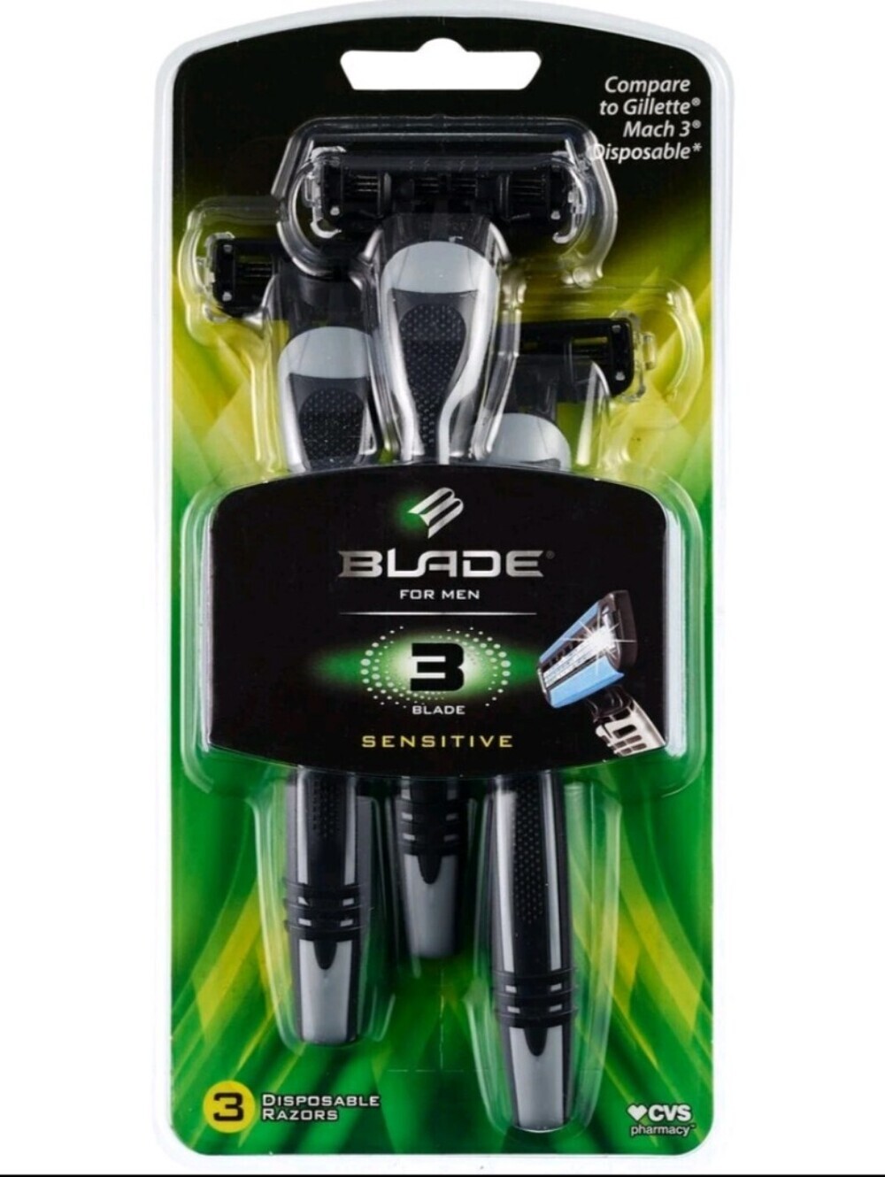 Blade for Men Sensitive 3-Blade Disposable Razors - Black/Gray (3 Pack)